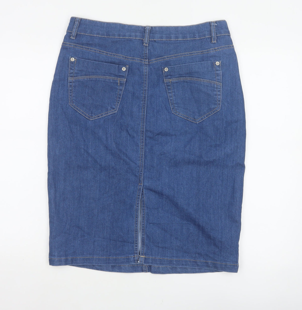 Vicky L Women Blue UK 14 Denim Pencil Knee Skirt Stretch Pockets