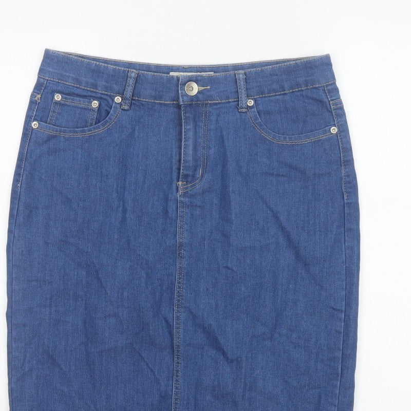 Vicky L Women Blue UK 14 Denim Pencil Knee Skirt Stretch Pockets