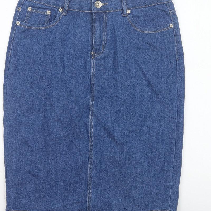 Vicky L Women Blue UK 14 Denim Pencil Knee Skirt Stretch Pockets