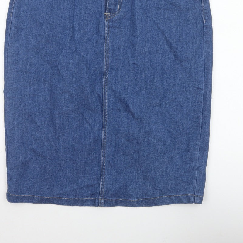Vicky L Women Blue UK 14 Denim Pencil Knee Skirt Stretch Pockets