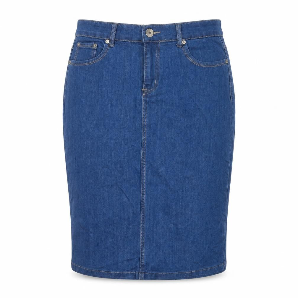Vicky L Women Blue UK 14 Denim Pencil Knee Skirt Stretch Pockets