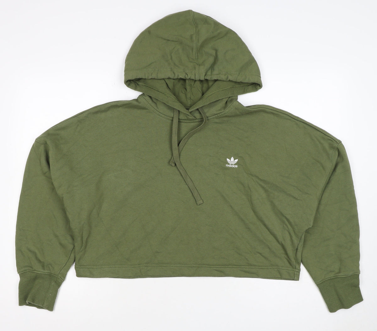 Adidas Women Green UK 10 Pullover Hoodie Trefoil Logo Long Sleeve