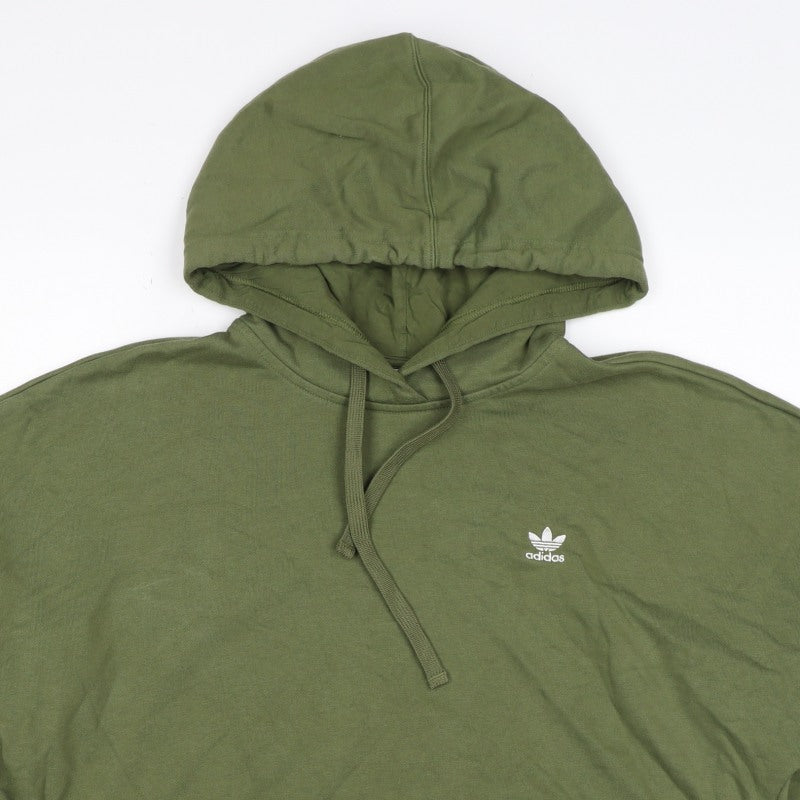 Adidas Women Green UK 10 Pullover Hoodie Trefoil Logo Long Sleeve