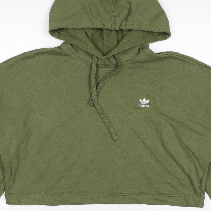 Adidas Women Green UK 10 Pullover Hoodie Trefoil Logo Long Sleeve