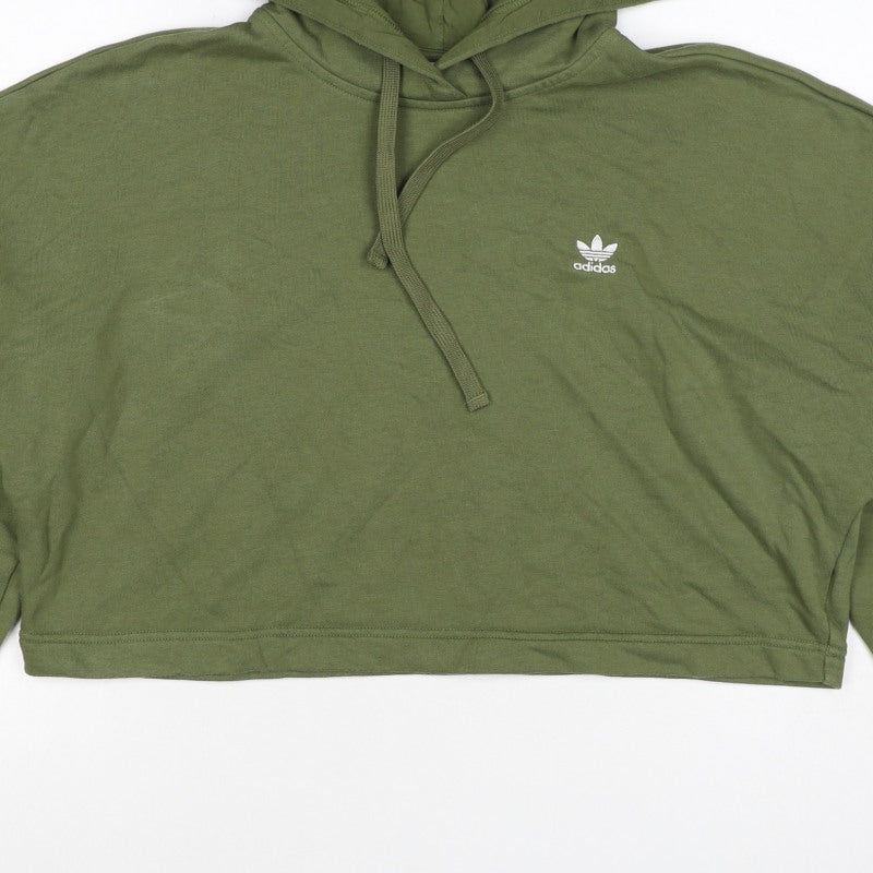 Adidas Women Green UK 10 Pullover Hoodie Trefoil Logo Long Sleeve