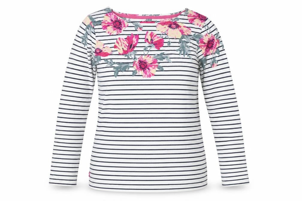 Joules Women Multicoloured UK 10 Floral Stripe Long Sleeve Jersey T-Shirt