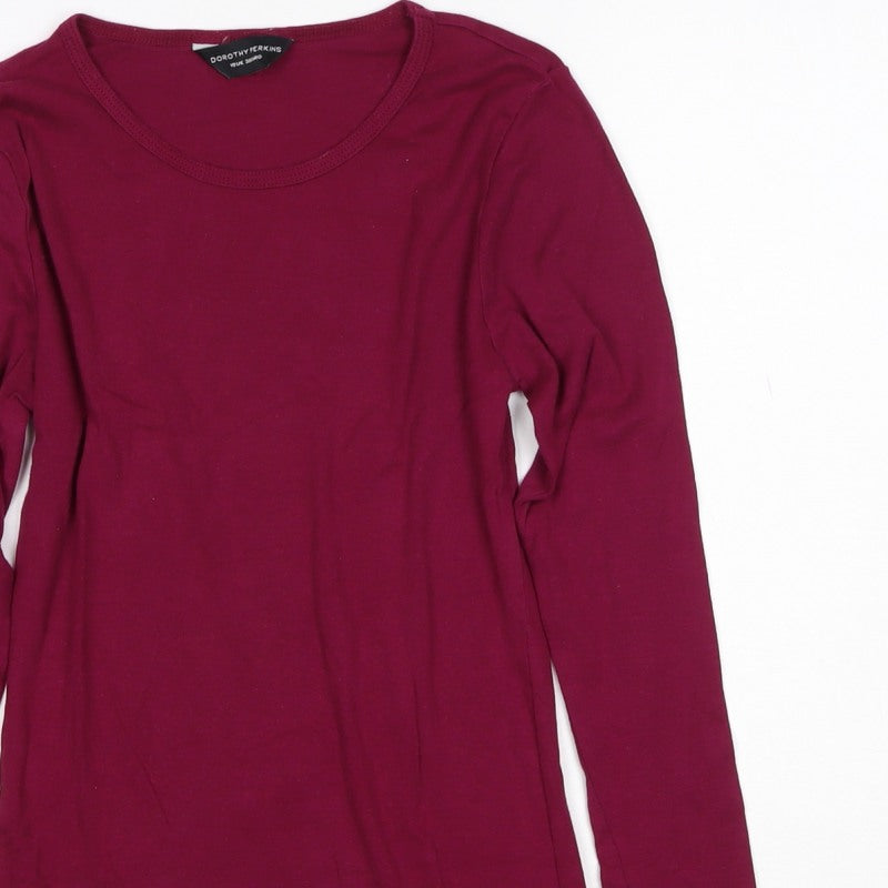 Dorothy Perkins Women Red UK 10 Basic Long Sleeve Cotton T-Shirt