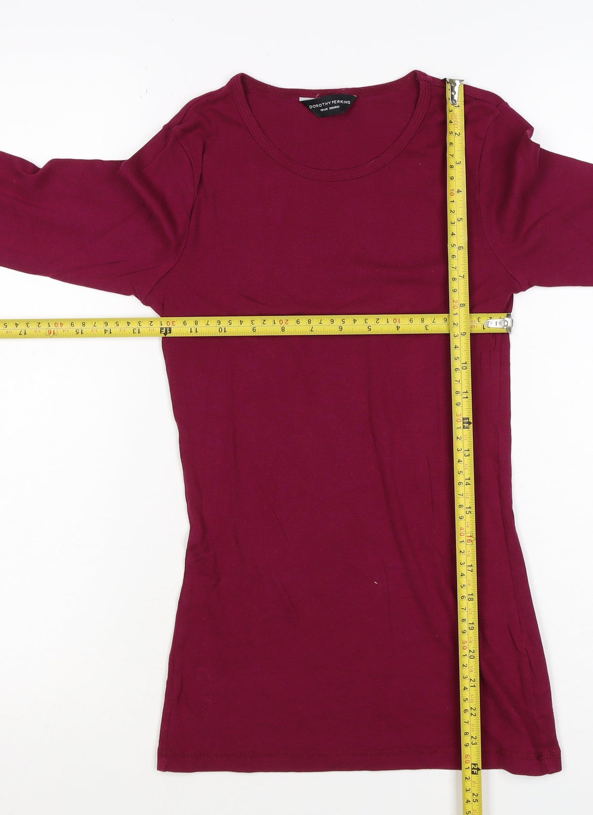 Dorothy Perkins Women Red UK 10 Basic Long Sleeve Cotton T-Shirt