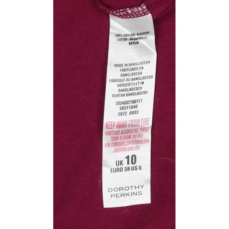 Dorothy Perkins Women Red UK 10 Basic Long Sleeve Cotton T-Shirt