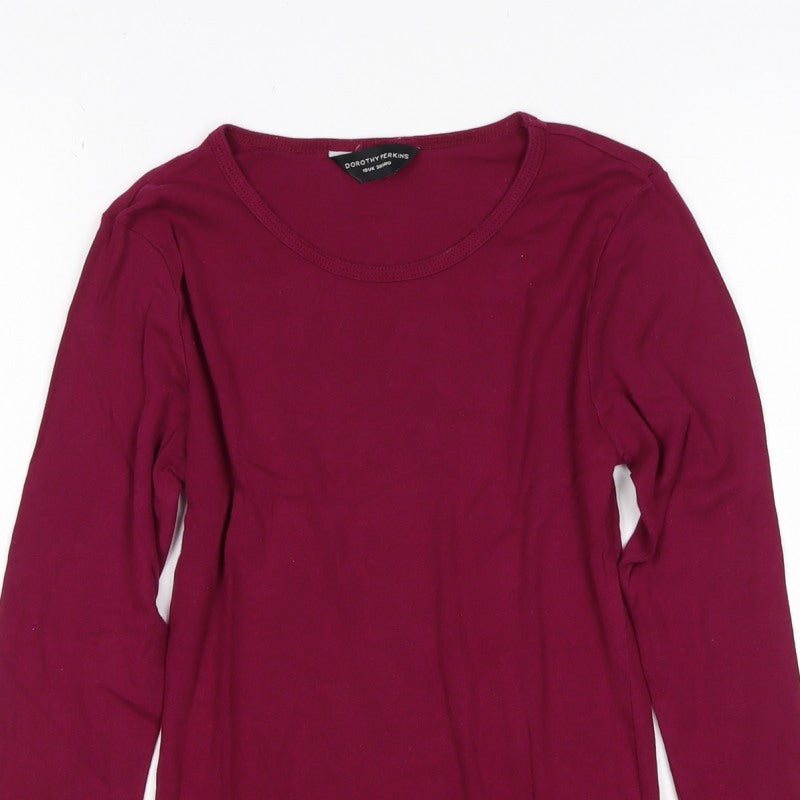 Dorothy Perkins Women Red UK 10 Basic Long Sleeve Cotton T-Shirt