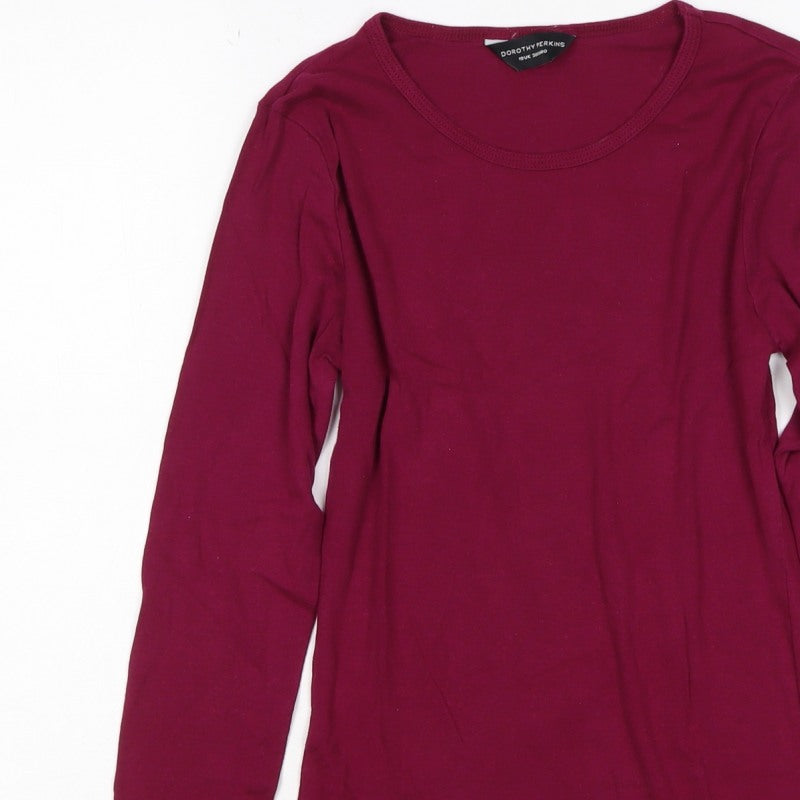 Dorothy Perkins Women Red UK 10 Basic Long Sleeve Cotton T-Shirt