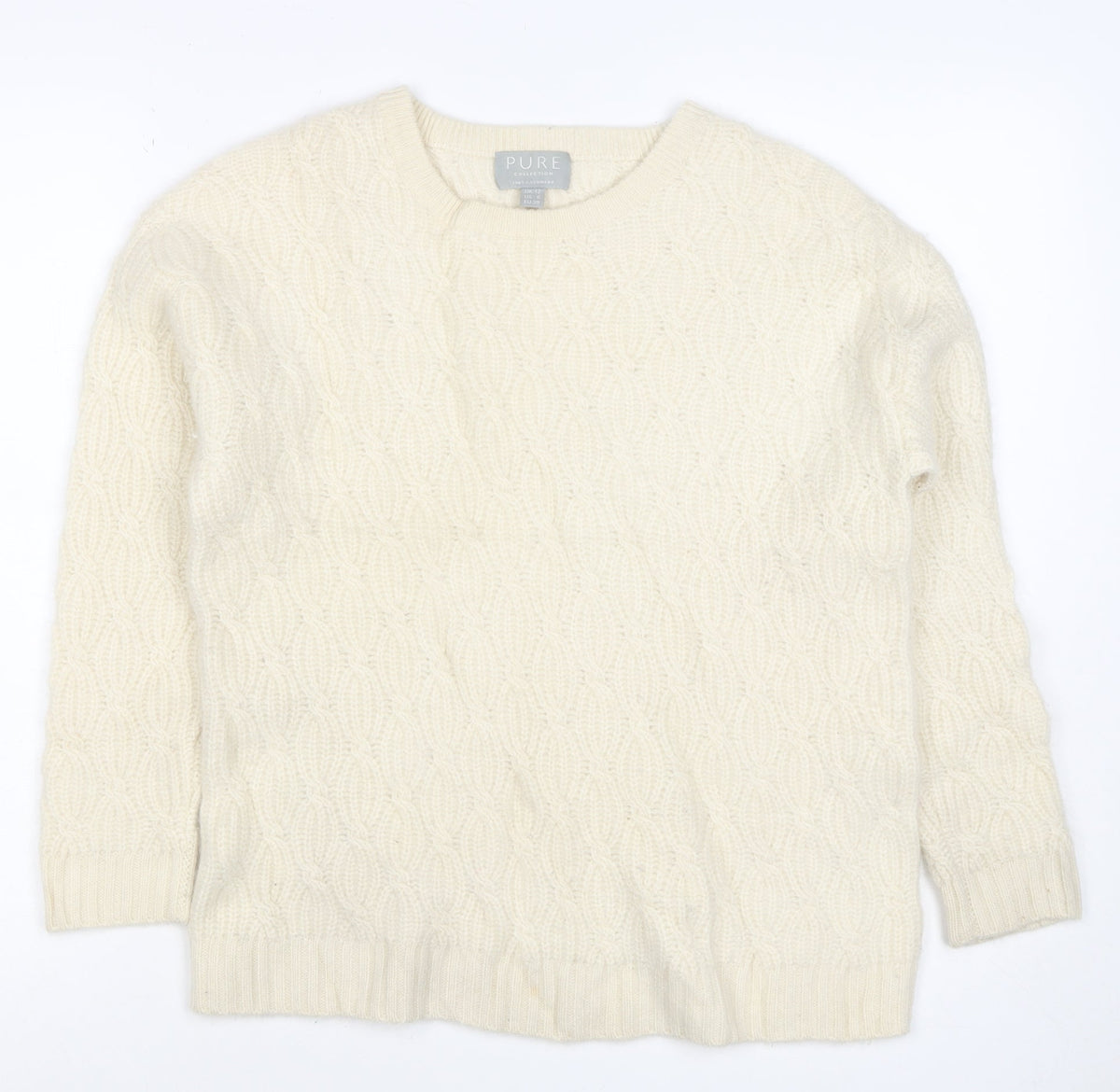 Pure Collection Women Ivory Cashmere Cable Knit Jumper UK 12