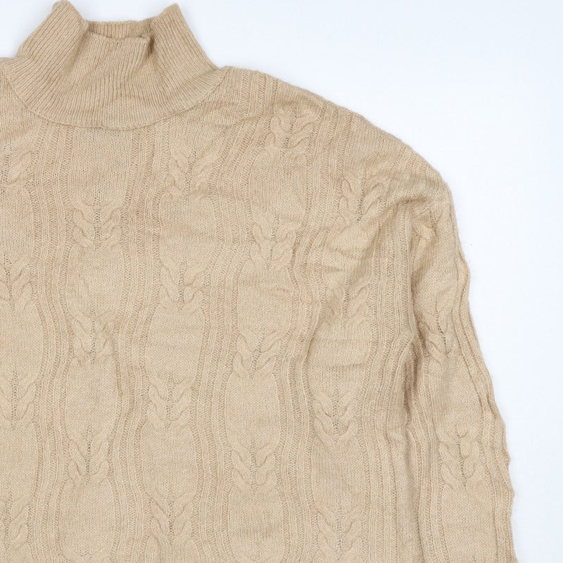 ASOS Design Women's Beige UK 10 Cable Knit Roll Neck Jumper
