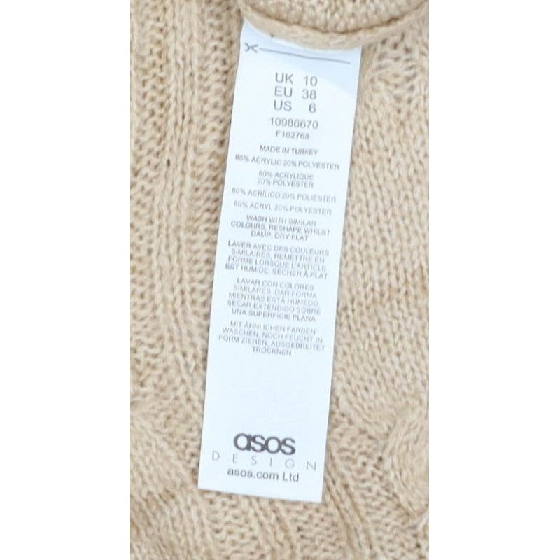 ASOS Design Women's Beige UK 10 Cable Knit Roll Neck Jumper