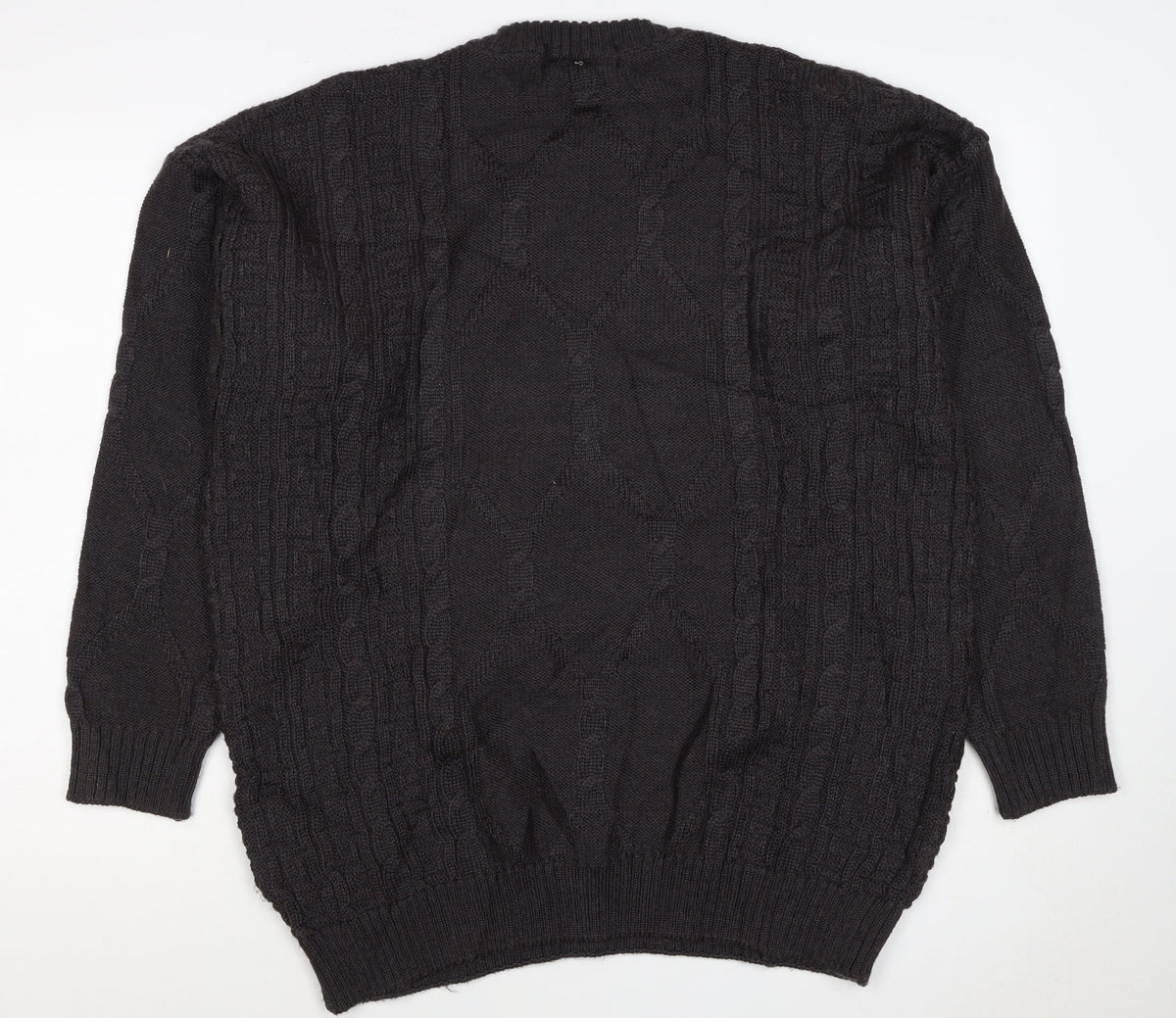 Burberrys Men Black XL Cable Knit Logo Crew Neck Wool Jumper