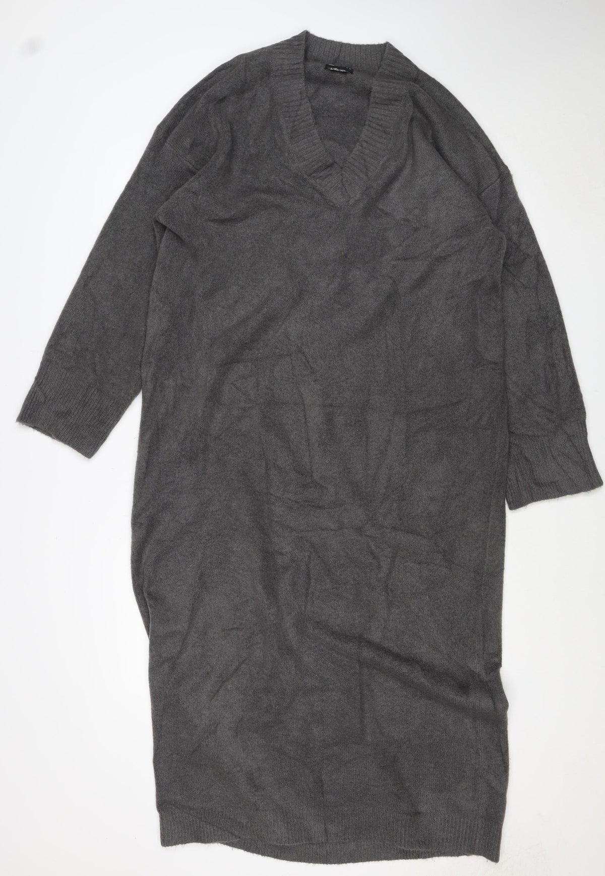 ASOS DESIGN Women Grey Knit V-Neck Jumper Dress Size 12-14