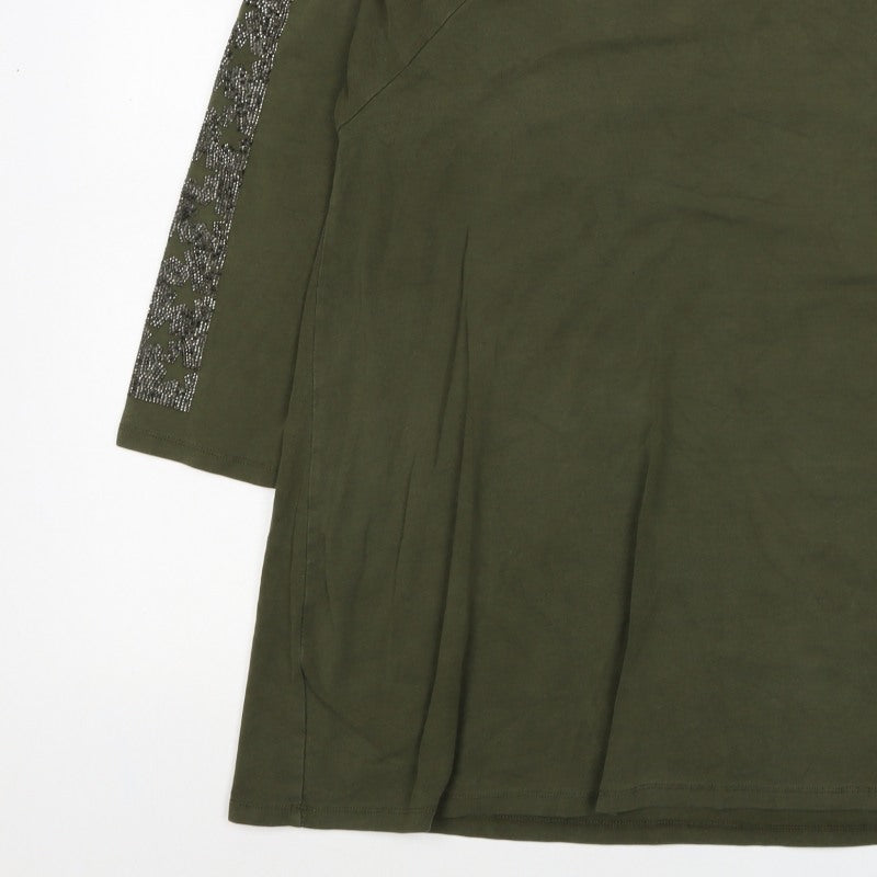 Frank Usher Women Green XL Star Rhinestone Raglan Jersey T-Shirt