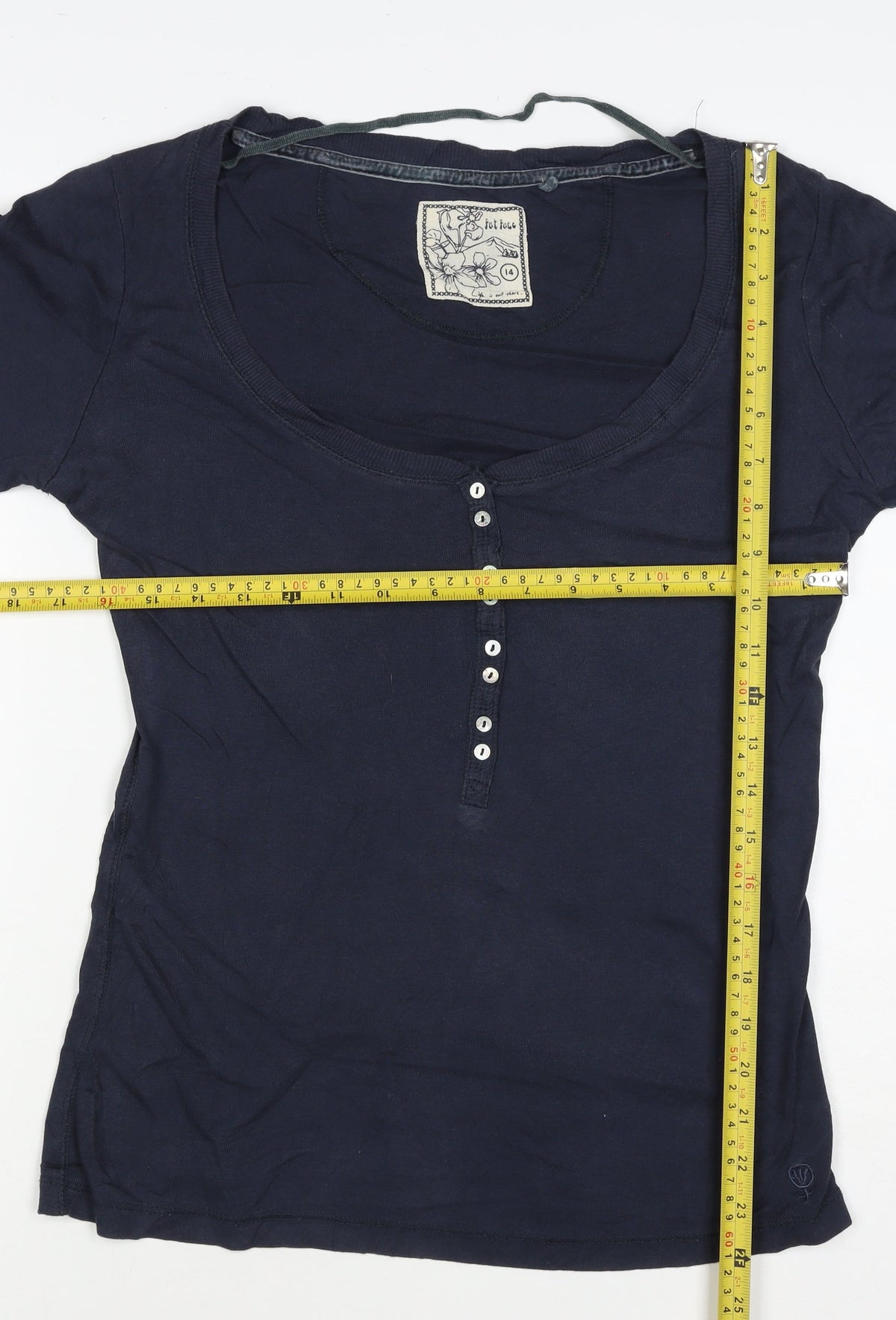 Fat Face Women’s Navy Size 14 Henley Jersey 3/4 Sleeve T-Shirt