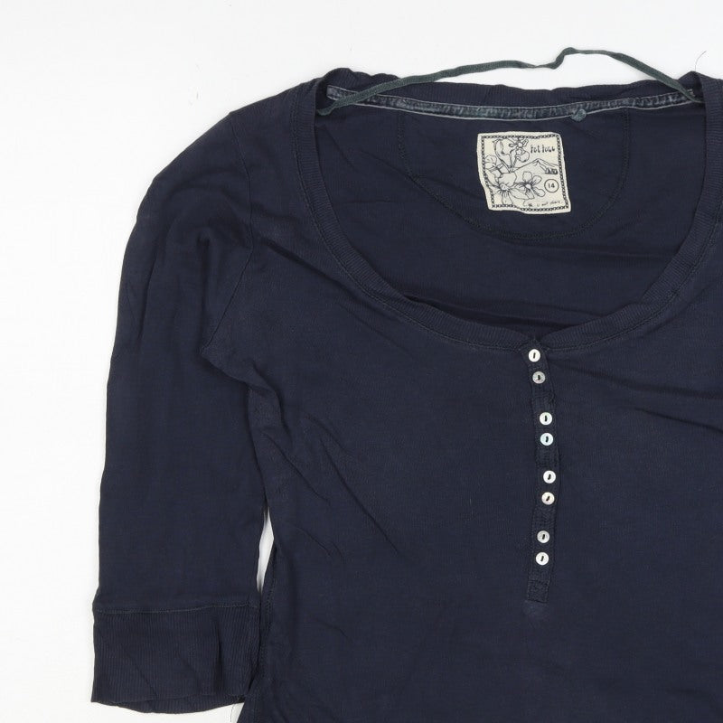 Fat Face Women’s Navy Size 14 Henley Jersey 3/4 Sleeve T-Shirt