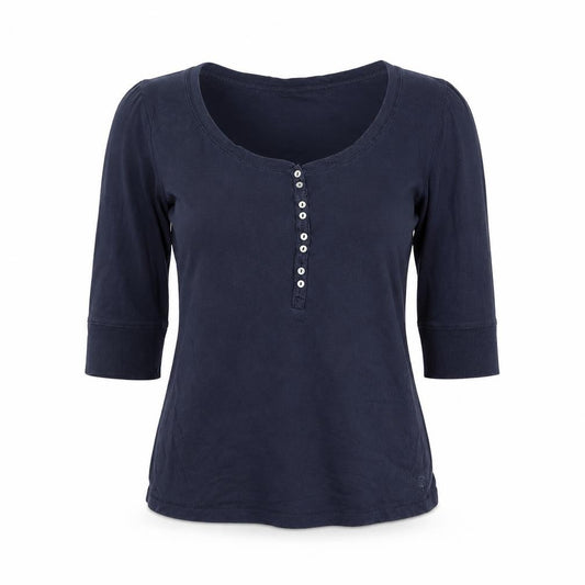 Fat Face Women’s Navy Size 14 Henley Jersey 3/4 Sleeve T-Shirt