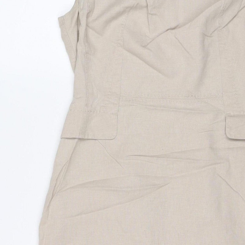 Marks & Spencer Women Beige Linen Blend Midi Sheath Dress UK 10