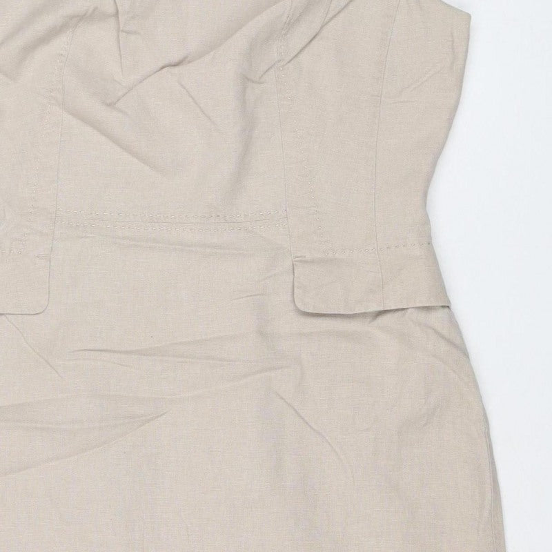 Marks & Spencer Women Beige Linen Blend Midi Sheath Dress UK 10