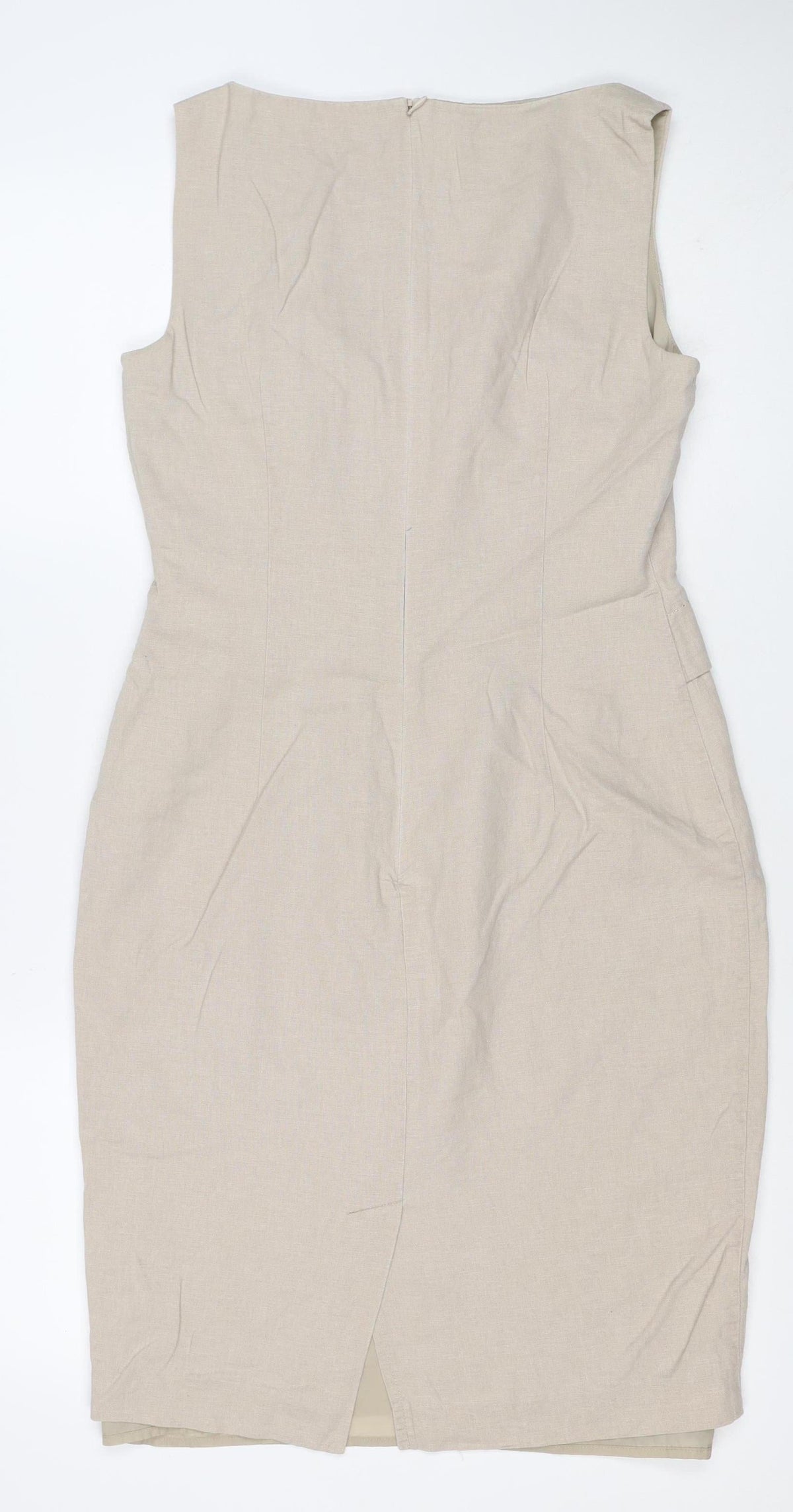 Marks & Spencer Women Beige Linen Blend Midi Sheath Dress UK 10
