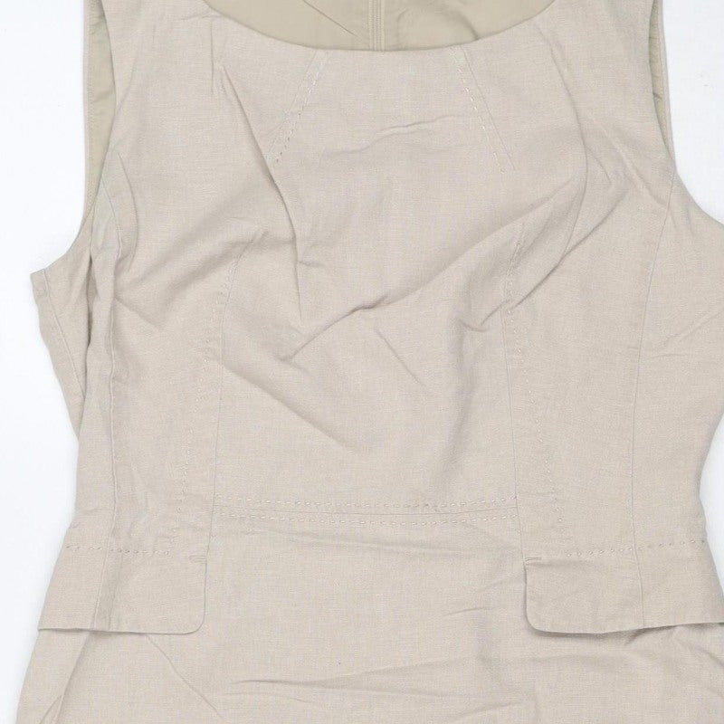 Marks & Spencer Women Beige Linen Blend Midi Sheath Dress UK 10