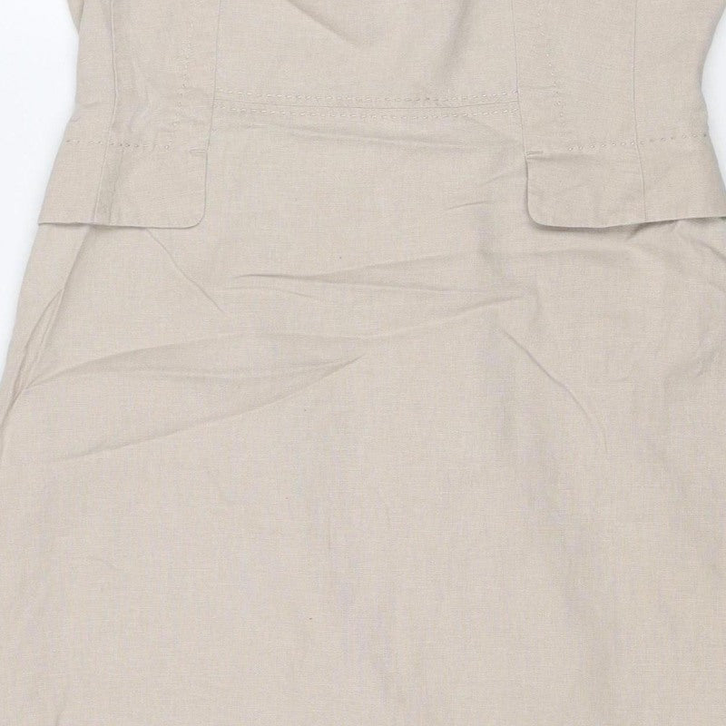 Marks & Spencer Women Beige Linen Blend Midi Sheath Dress UK 10