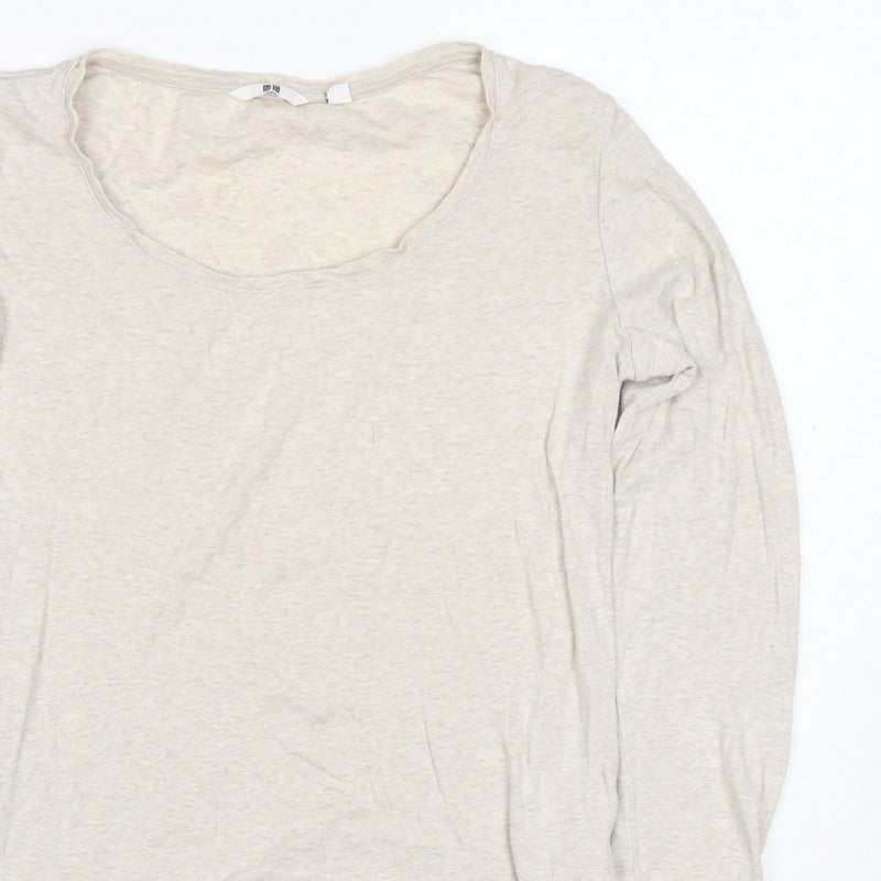 Uniqlo Women Beige XS Basic Scoop Neck Long Sleeve Jersey T-Shirt