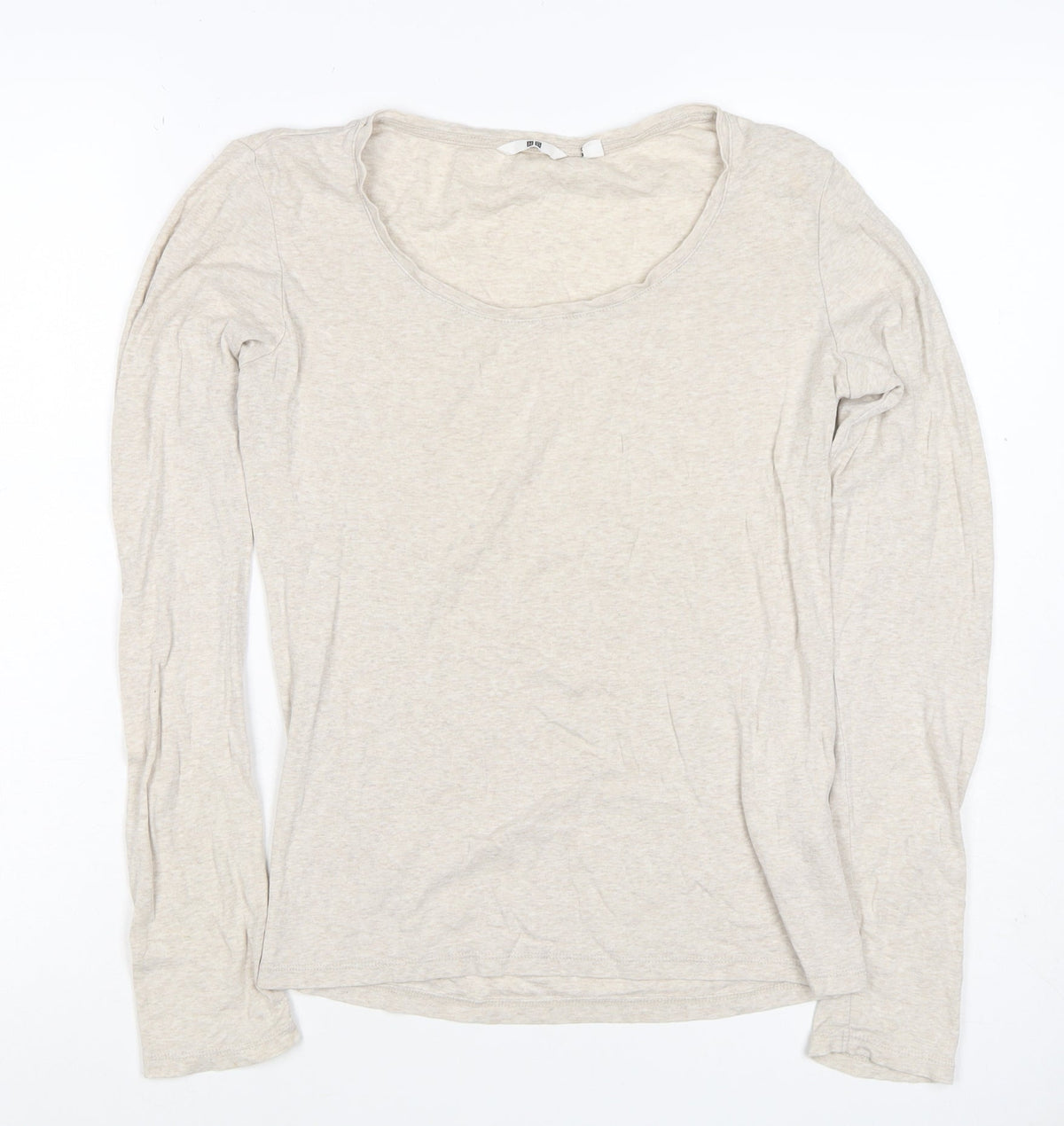 Uniqlo Women Beige XS Basic Scoop Neck Long Sleeve Jersey T-Shirt