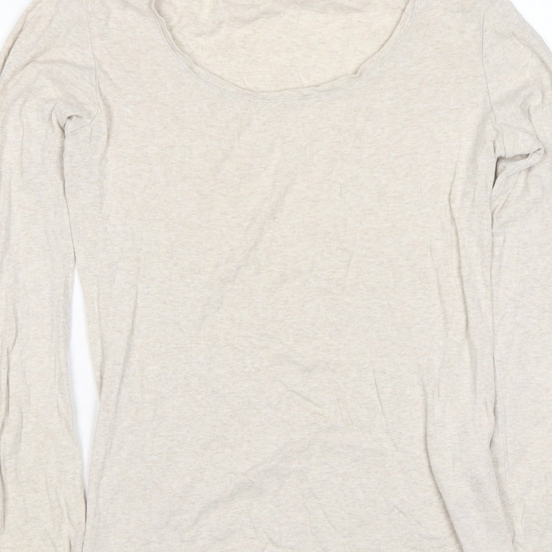 Uniqlo Women Beige XS Basic Scoop Neck Long Sleeve Jersey T-Shirt