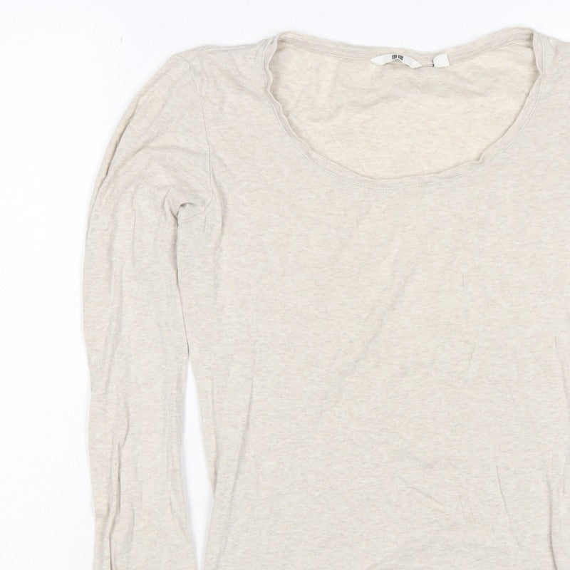 Uniqlo Women Beige XS Basic Scoop Neck Long Sleeve Jersey T-Shirt