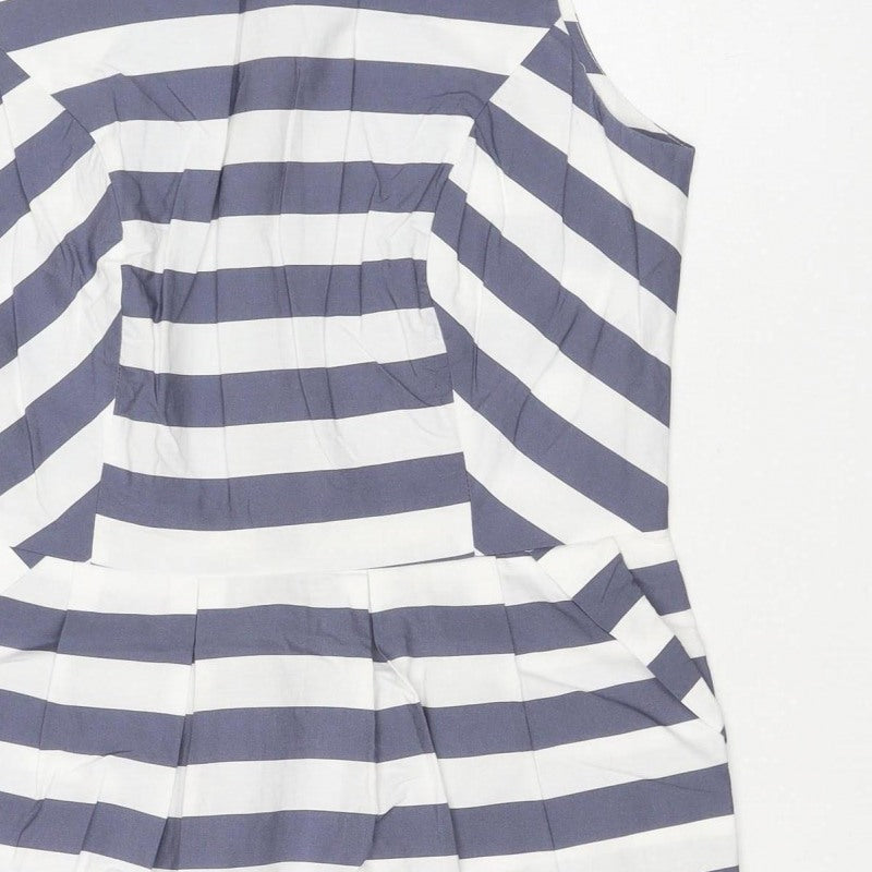 Dorothy Perkins Women Blue White Stripe Shift Dress UK 10 V-Neck