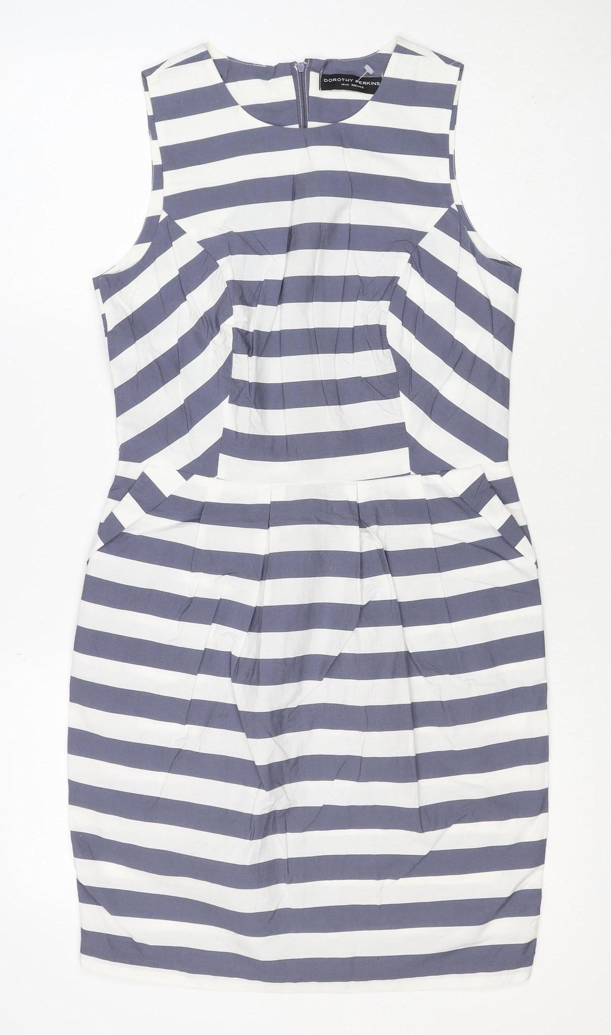 Dorothy Perkins Women Blue White Stripe Shift Dress UK 10 V-Neck
