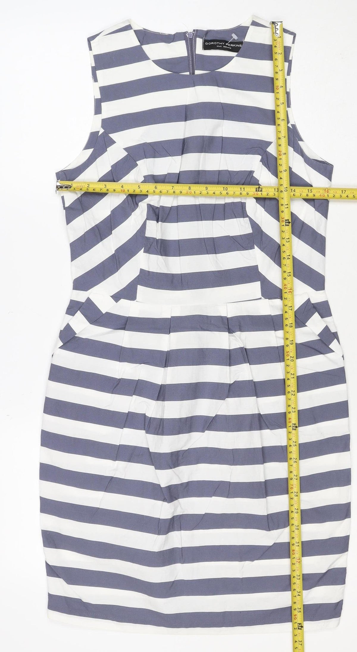 Dorothy Perkins Women Blue White Stripe Shift Dress UK 10 V-Neck