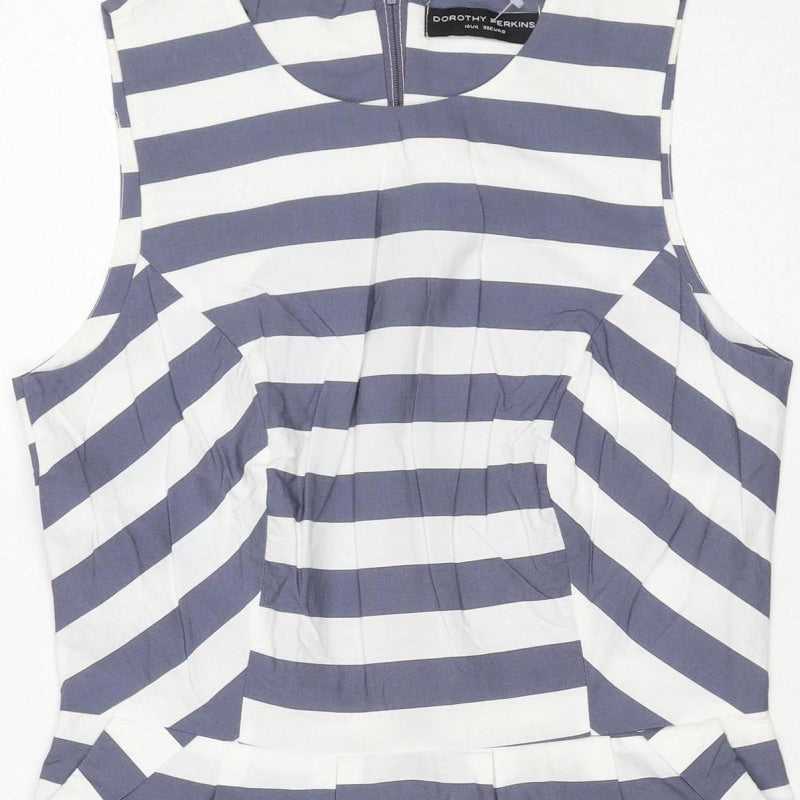 Dorothy Perkins Women Blue White Stripe Shift Dress UK 10 V-Neck