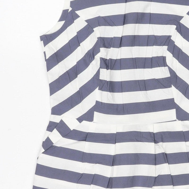 Dorothy Perkins Women Blue White Stripe Shift Dress UK 10 V-Neck