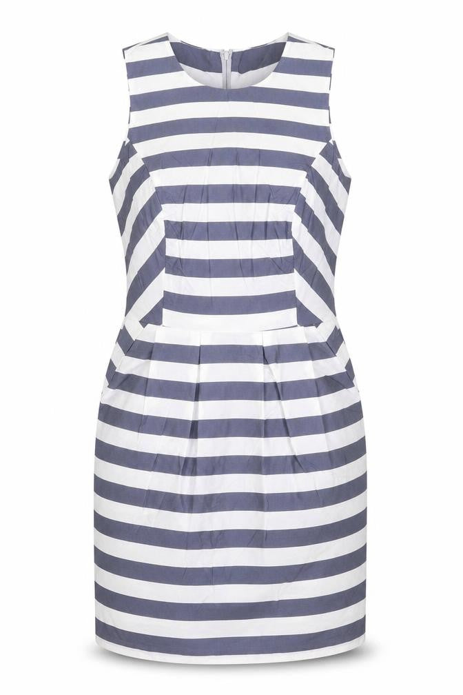 Dorothy Perkins Women Blue White Stripe Shift Dress UK 10 V-Neck