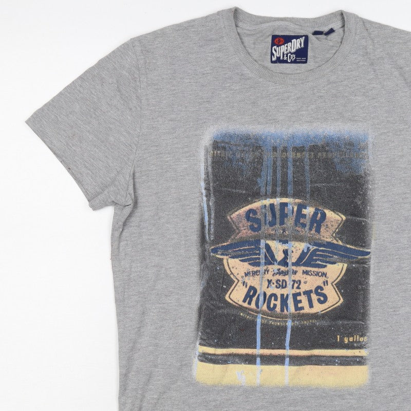 Superdry Mens Grey M Graphic Space Rocket Crew Neck T-Shirt