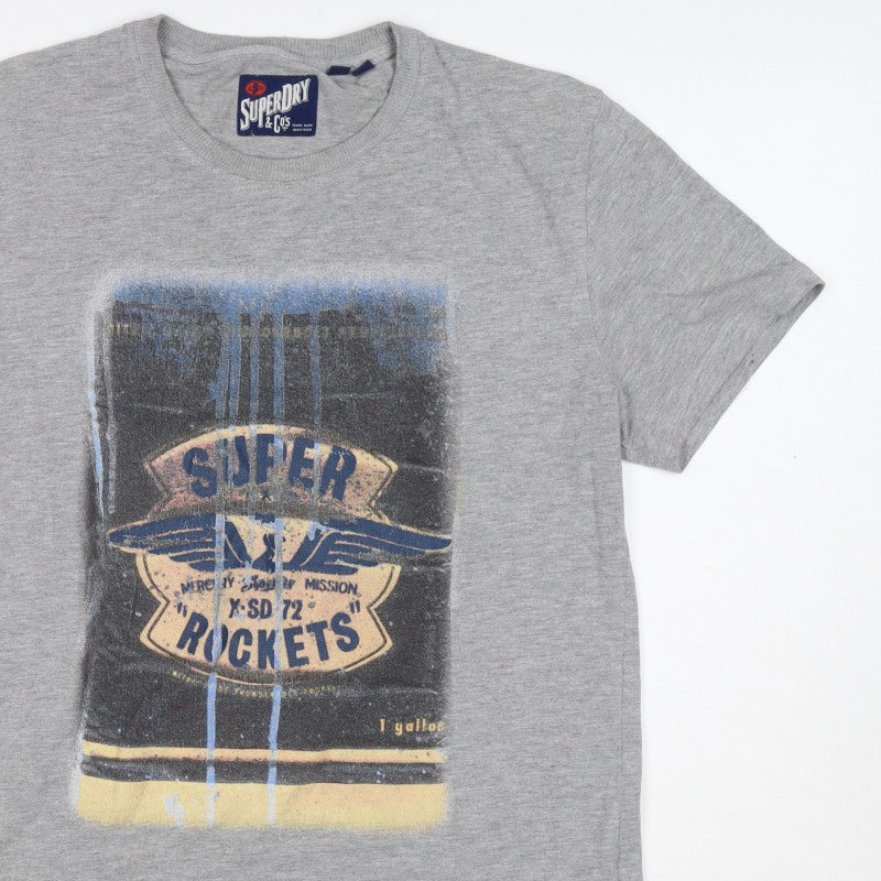 Superdry Mens Grey M Graphic Space Rocket Crew Neck T-Shirt