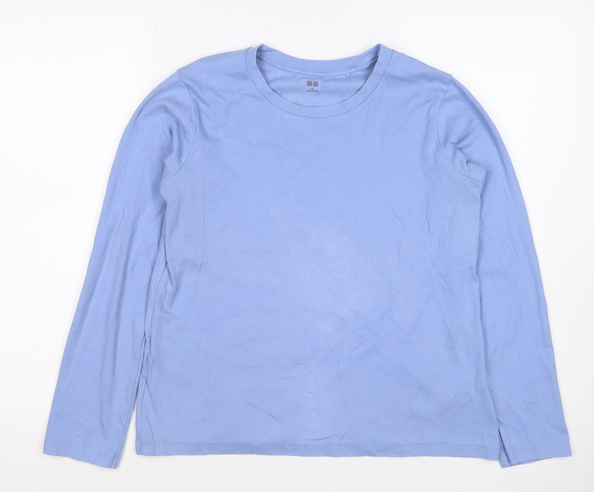 Uniqlo Women Blue M Basic Crew Neck Long Sleeve Cotton T-Shirt