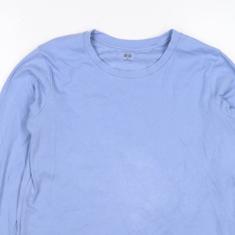 Uniqlo Women Blue M Basic Crew Neck Long Sleeve Cotton T-Shirt