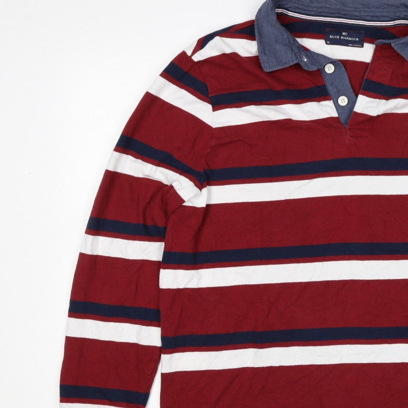 Blue Harbour Mens Multicoloured Stripe Long Sleeve Polo Shirt XL Cotton