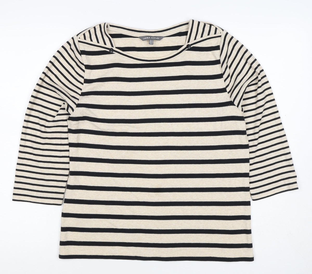 Laura Ashley Women Ivory Black Stripe Boat Neck Jersey Top UK 16