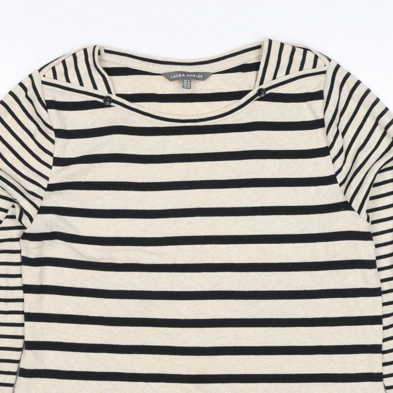 Laura Ashley Women Ivory Black Stripe Boat Neck Jersey Top UK 16