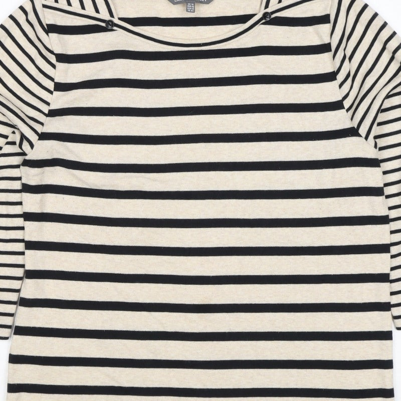 Laura Ashley Women Ivory Black Stripe Boat Neck Jersey Top UK 16