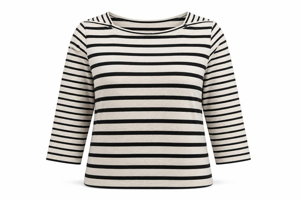 Laura Ashley Women Ivory Black Stripe Boat Neck Jersey Top UK 16