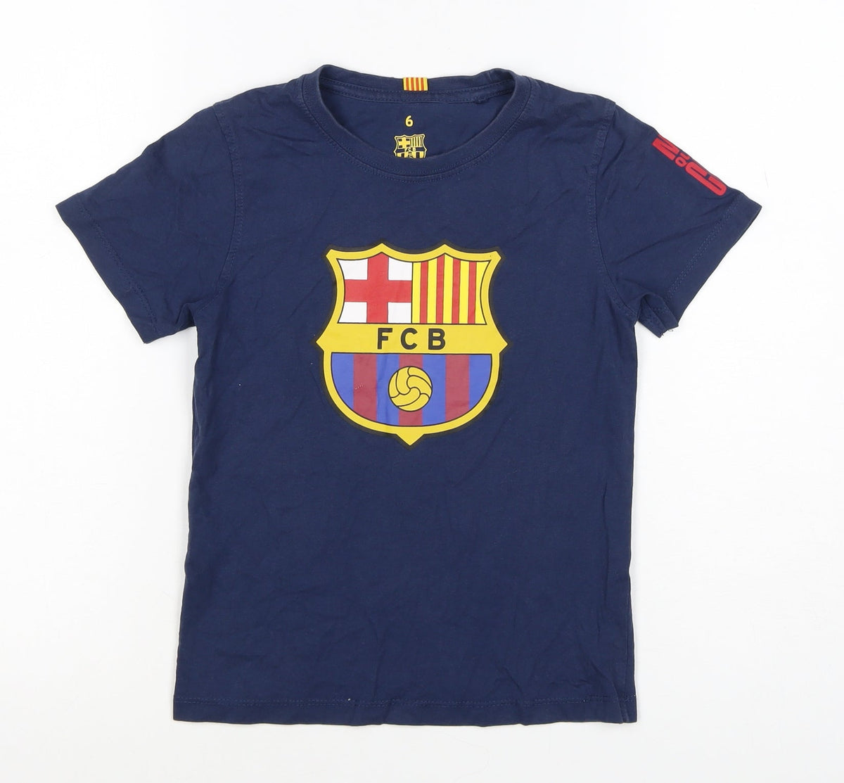 Back view of FC Barcelona boys’ blue 6 years logo football graphic t-shirt