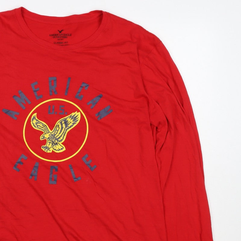 American Eagle Men’s Red XL Long Sleeve USA Eagle Graphic T-Shirt